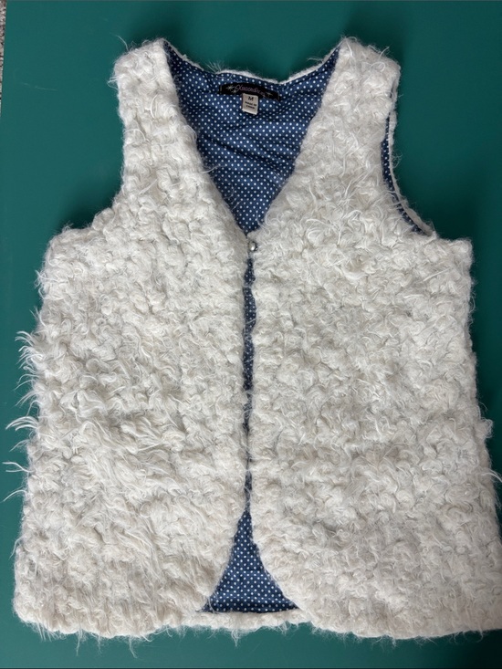 Xtraordinary Other - Light White Cream Faux Fur Vest with Navy Polka Dot Lining, Size M